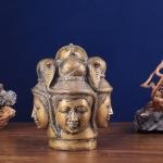 Vintage Brass Four-Faced Mukhalingam | 9" x 6.6" x 6.6" | 5 kg | Shiva with Parvati Face | Sacred Five-Faced Form | Divine Unity | Jaipurio